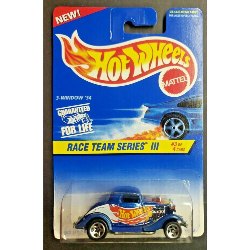 1996 Hot Wheels 1934 Ford Coupe 3-Window Race Team Series III #535 Blue HW10